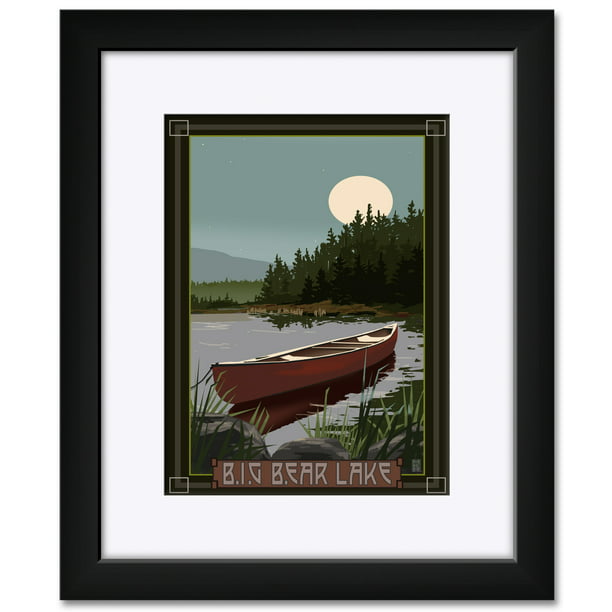 Big Bear Lake California Canoe In Moonlight Giclee Art Print Poster from Original Artwork by Artist Mike Rangner